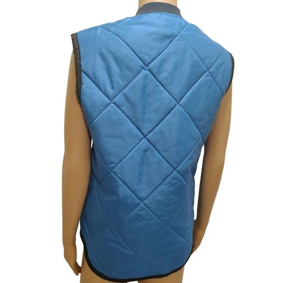 70s Blue Vintage Sears Work Leisure Zip Up Quilted Vest Pockets Size Small Mens - Picture 4 of 8